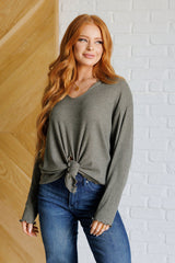Don't Be Careless Ribbed Knit Top – ribbed knit with front slit and lettuce hem