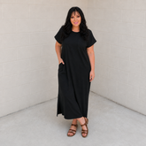Fix You Right Up Short Sleeve Midi Dress in Black