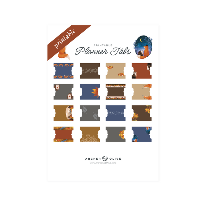 Forest Foxes Printable Planner Tabs - Archer and Olive