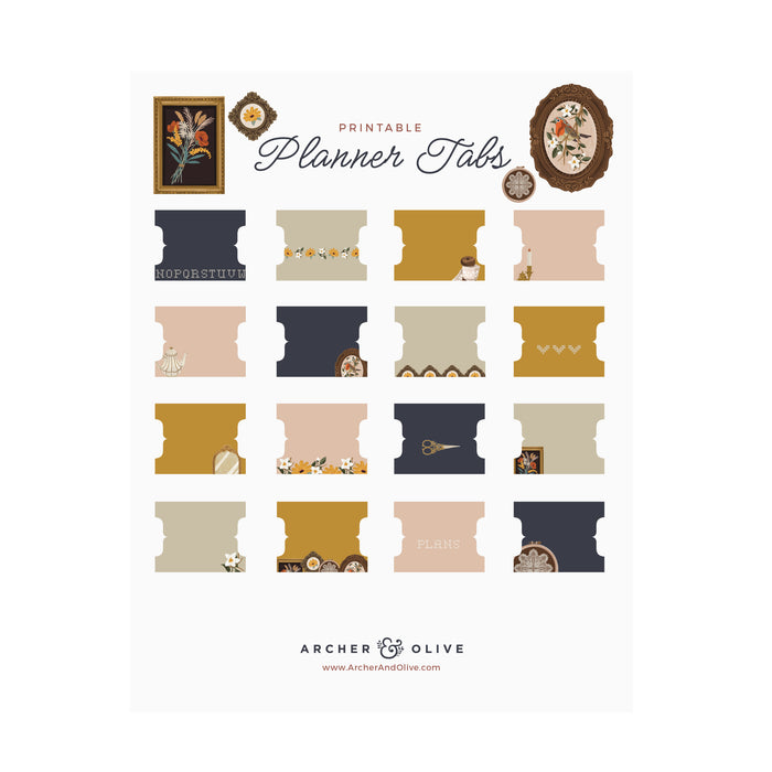 Frame Wall: Printable Planner Tabs - Archer and Olive