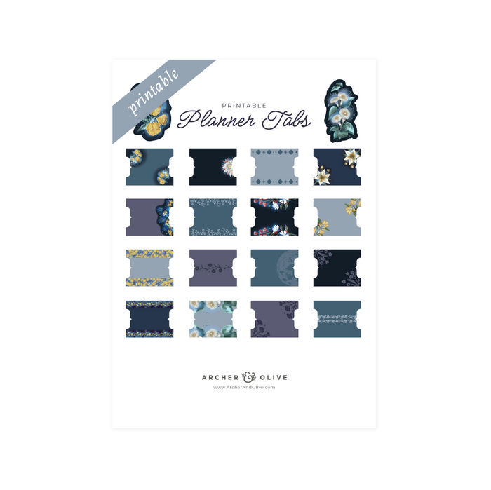 Printable Planner Tabs: Midnight Floral - Archer and Olive