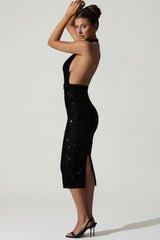 Embellished Cut-Out Open-Back Midaxi Dress in Black
