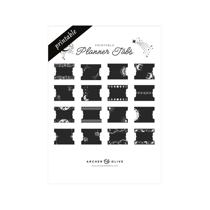 Printable Planner Tabs: Lunar Veil - Archer and Olive