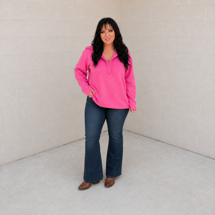 Same Ol' Situation Collared Pullover in Hot Pink