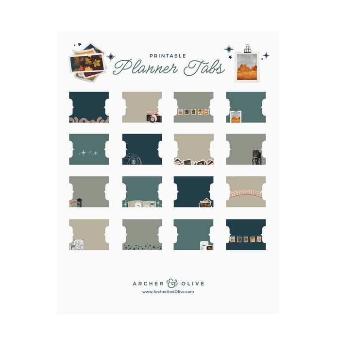 Vintage Camera: Printable Planner Tabs - Archer and Olive