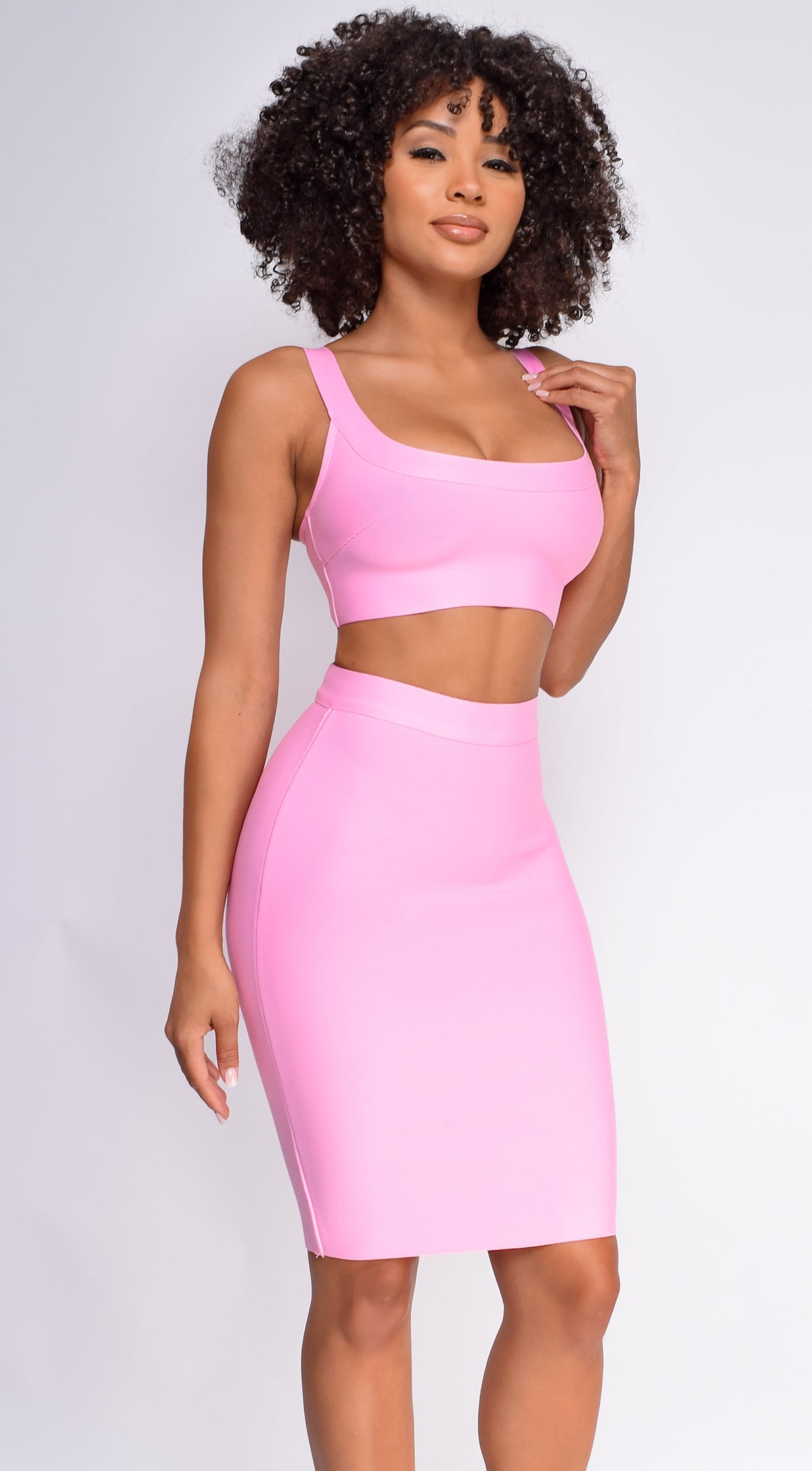 Milly Pink Bandage Top And Skirt Set