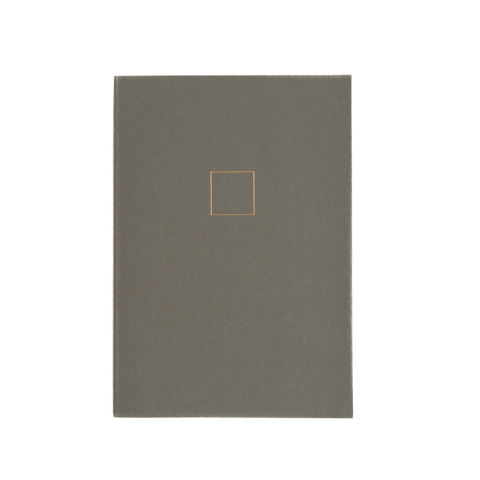 Gray book with a gold square on a white background