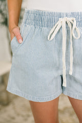 Boardwalk Talks drawstring shorts in light blue heavyweight woven fabric – alternate view 2