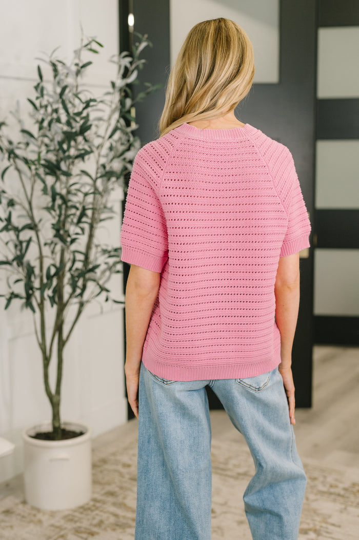 Dreaming All Day Sweater Knit Button Down – mid-weight knit with banded ribbed round neckline – alternate view 5