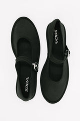 Fleta Buckle Flats in Black – soft cotton with buckle strap detail, true-to-size fit – alternate view 2