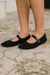 Fleta Buckle Flats in Black – soft cotton with buckle strap detail, true-to-size fit – alternate view 3